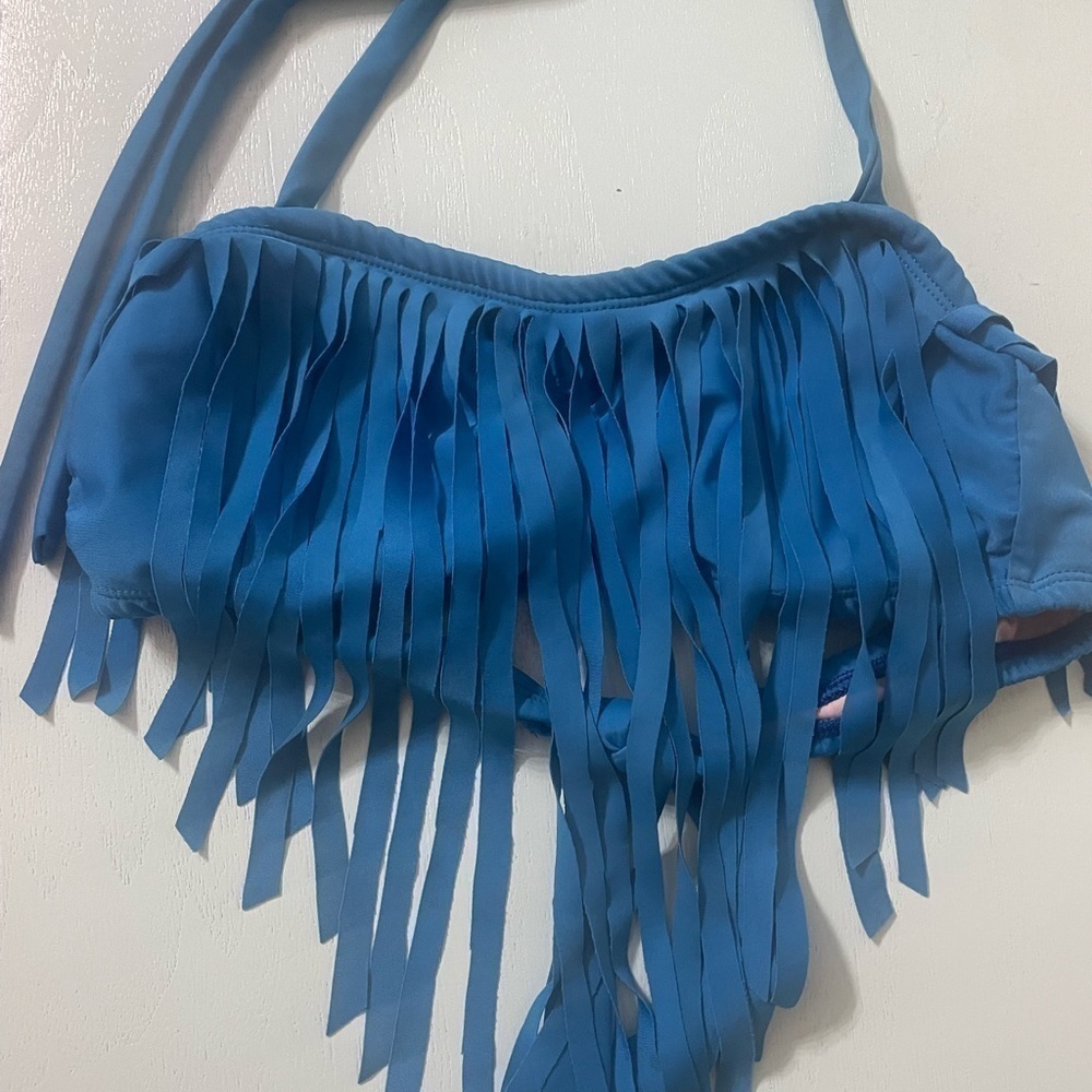 TEAL fringe bikini top only